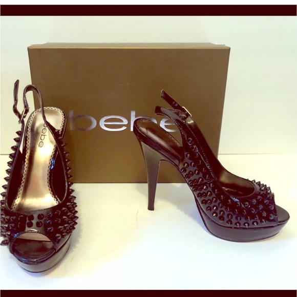 Bebe Devin Black Patent Studded
Heels Slingback - Picture 6 of 7